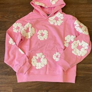Pink Hoodie with White Floral Design